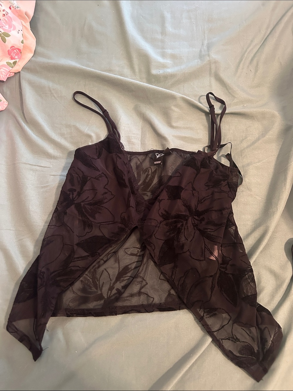Sheer Floral Wrap Cami Top in black